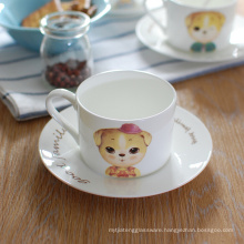 Haonai cat design ceramic coffee cup and saucer ceramic tea cup with handle